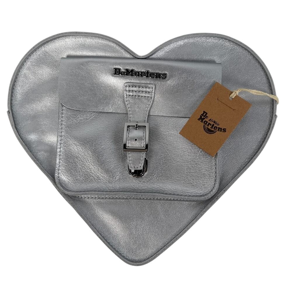 Dr. Martens Heart Shaped Bag Backpack Crossbody Silver Leather Milled Gunmetal